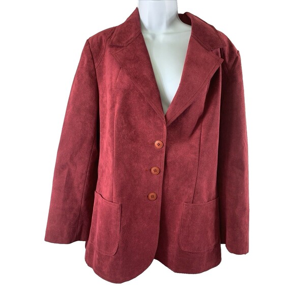 Gino Rossi Wilsons Ultra Suede Women's 16 2Pc Set Red Blazer & Skirt Suit ILGWU - Picture 2 of 16
